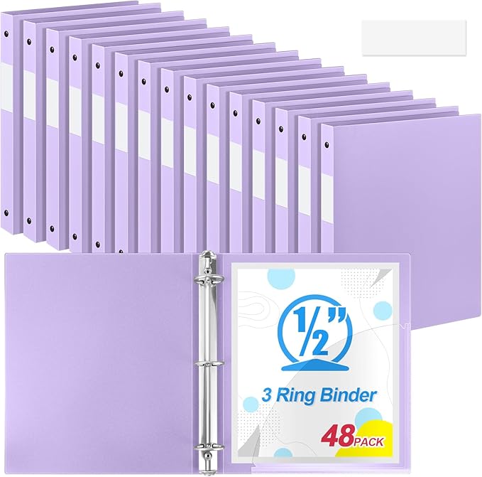 Henoyso 48 Pcs 3 Ring Binder 0.5 Inch Round Fits Letter Size 8.5'' x 11'' Paper by Henoyso
