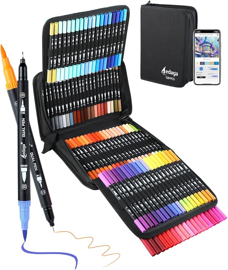 AEDAGA 120 Colors Numbered Dual Tip Brush Pens by AEDAGA