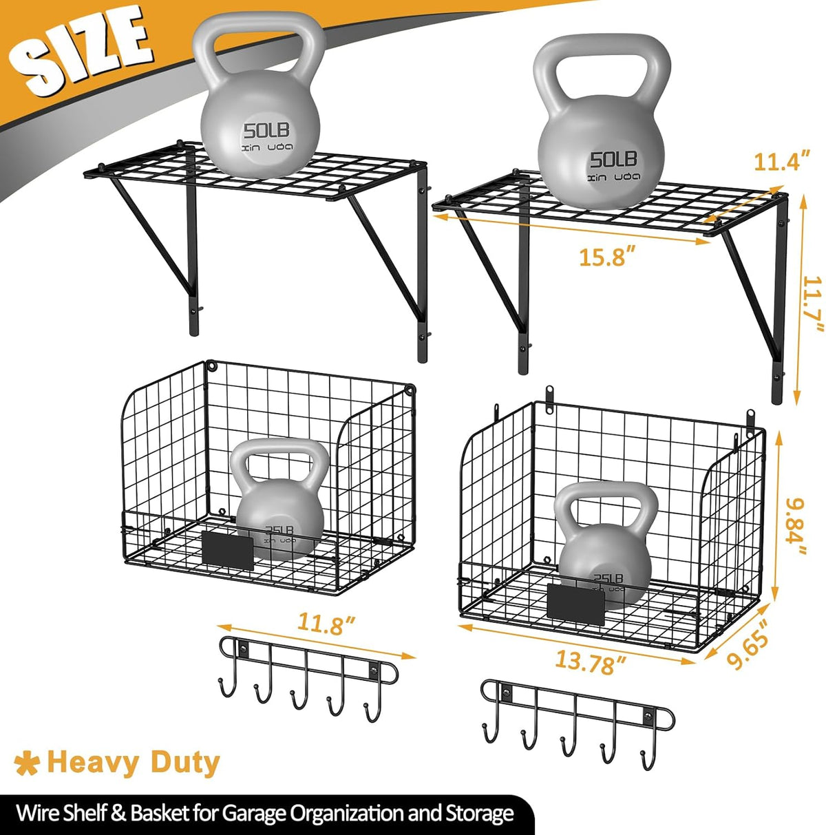 threehio 2 pack garage shelves wall mounted with, close-up detail