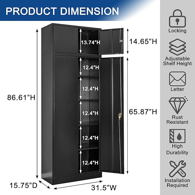 TaskStorz Storage Cabinet, 87 Inch Tall Metal Storage Cabinet - Image 3