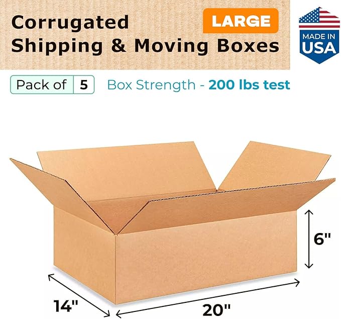 Large Shipping & Moving Boxes 20 x 14 x 6 inches - Image 2
