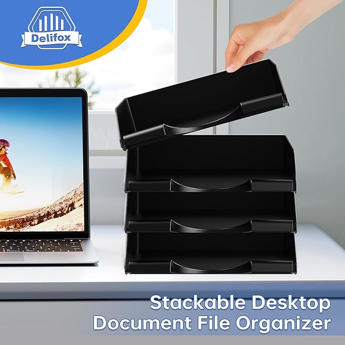 4 Pack Stackable Paper Trays for Letter Documents, Desktop File Organizers for - Image 5