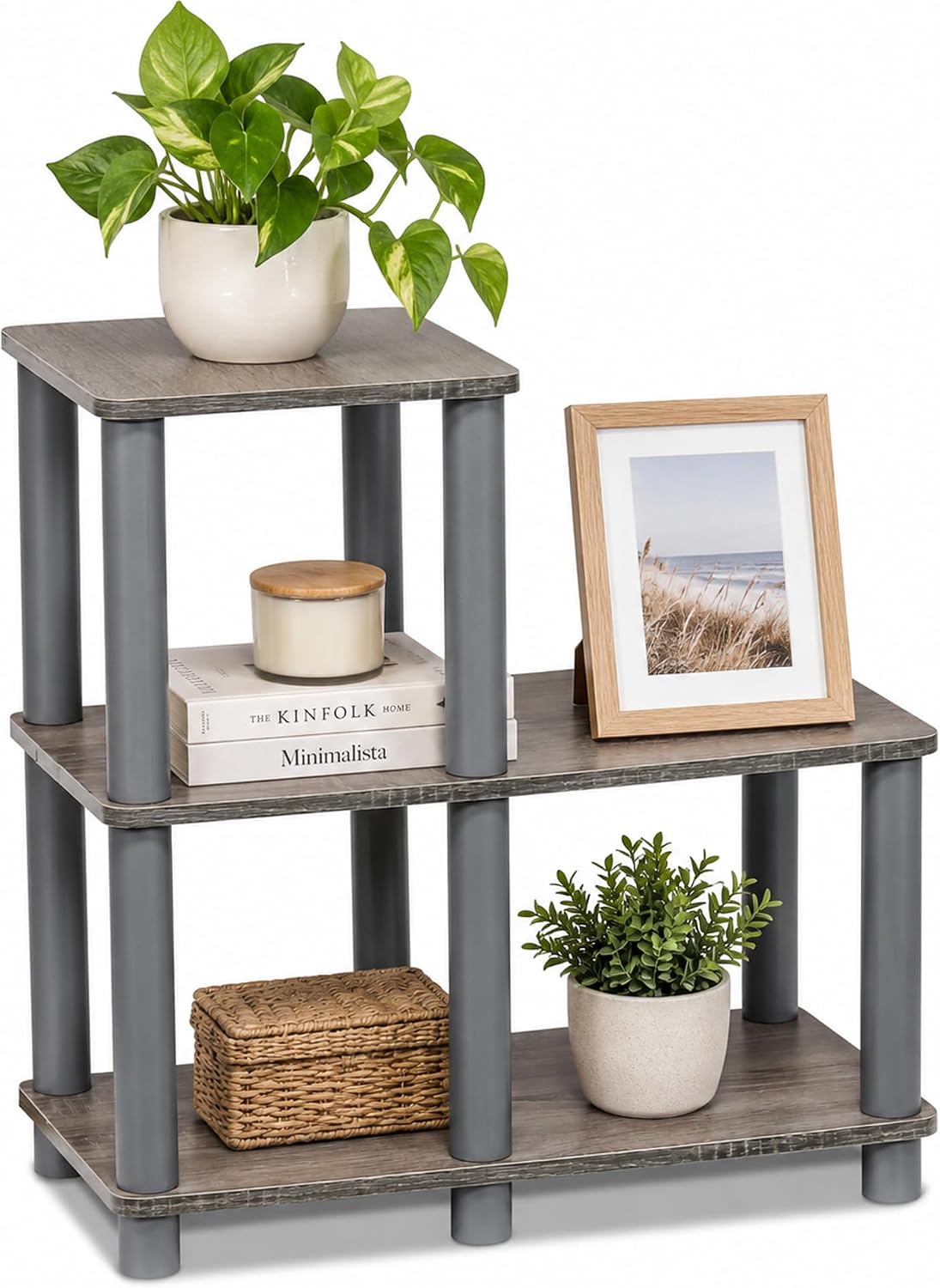 Furinno TURN-N-TUBE Storage Shelves, 2-Tier Ladder Shape Book Shelf with Open...