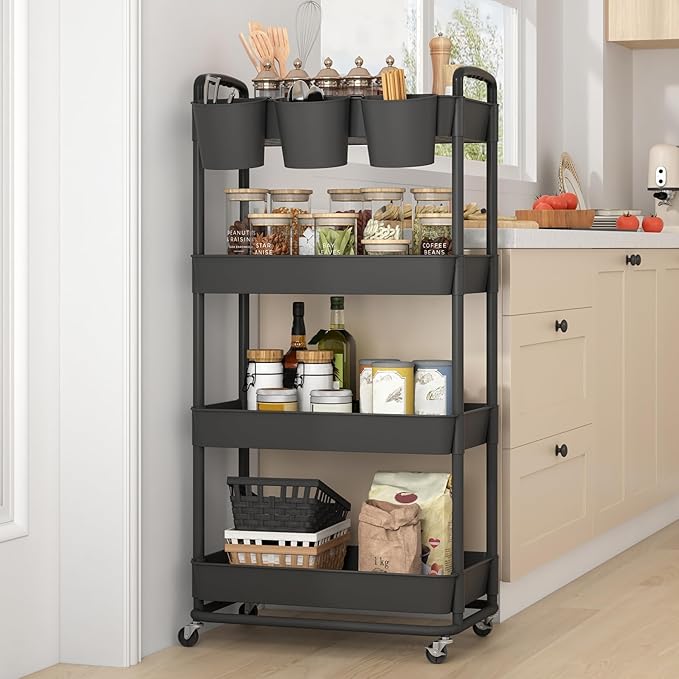 JIUYOTREE 4-Tier Plastic Rolling Storage Cart Utility Cart - Image 6