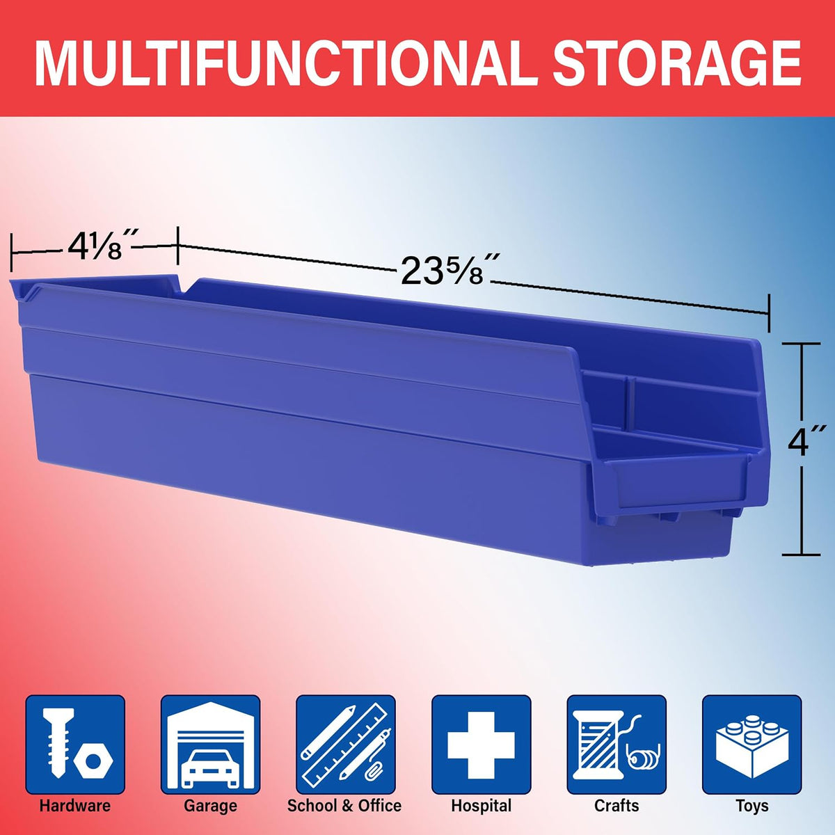 Akro-Mils 30124 Heavy Duty Plastic Shelf Bins, 24"x 4"x 4", Re...