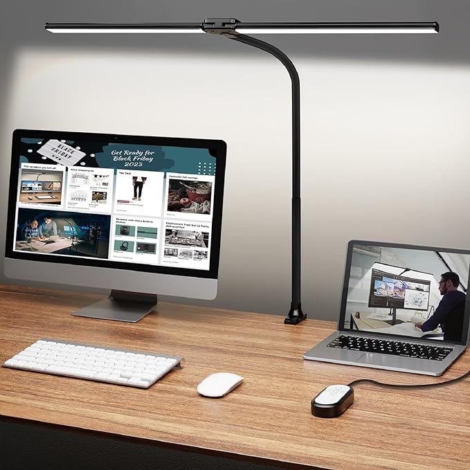 ShineTech Led Desk Lamp for Office Home, Bright Double Head Desk Light by ShineTech
