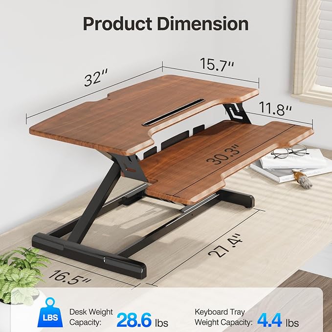 JYLH JOYSEEKER Standing Desk Converter 32 inch, Height Adjustable Sit Stand - Image 6