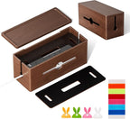 HomeBliss Extra Large Cable Management Box – Brown Double Layer Wooden Cord by Homebliss