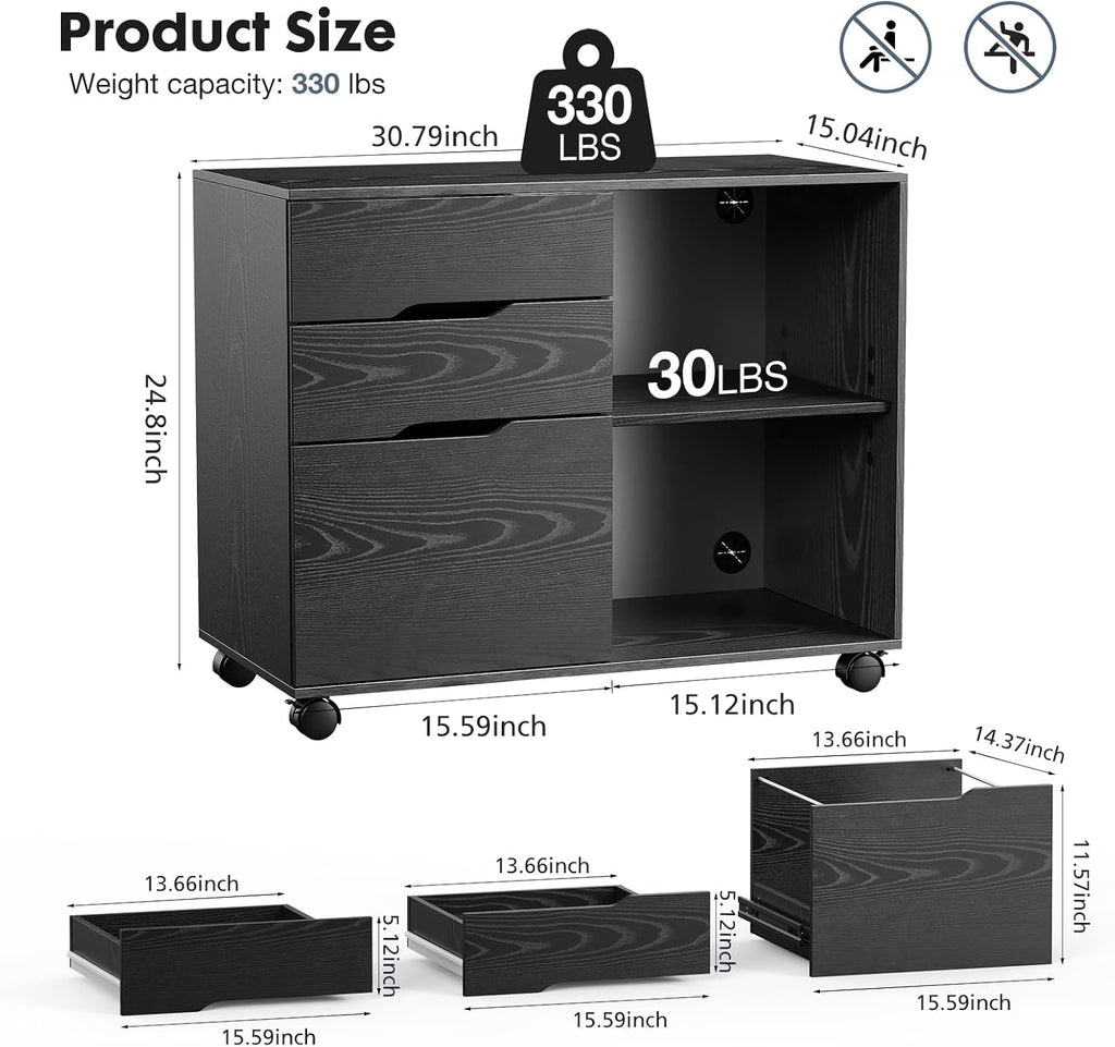 dumos 3 drawer rolling file cabinet, wood printer shown in use