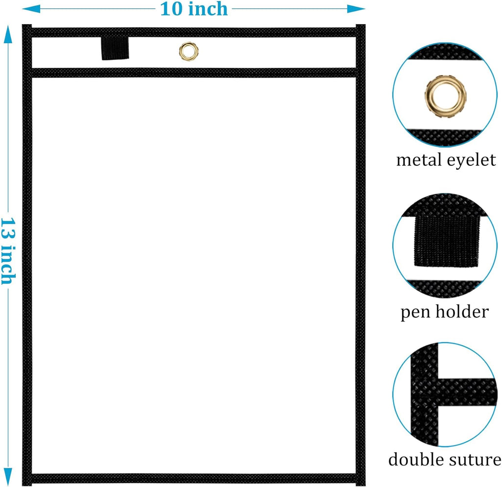 Ndsox 5 Packs Oversized Dry Erase Pockets Reusable Plastic Sleeves Clear Job Ticket Holders Heavy Duty Transparent Hanging Sheet Protectors for Teacher Classroom School Office Work Warehouse, Black