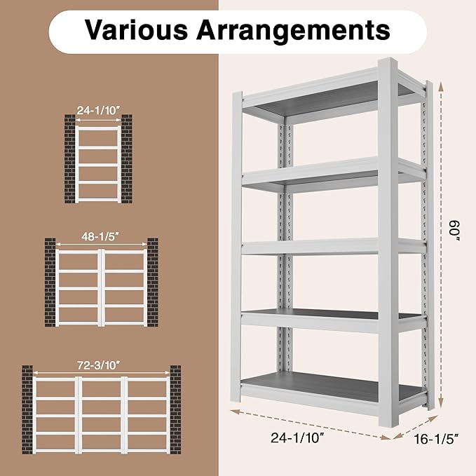 WORKPRO House 5-Tier Shelving Unit, 3000lbs Adjustable Storage Shelves - Image 2