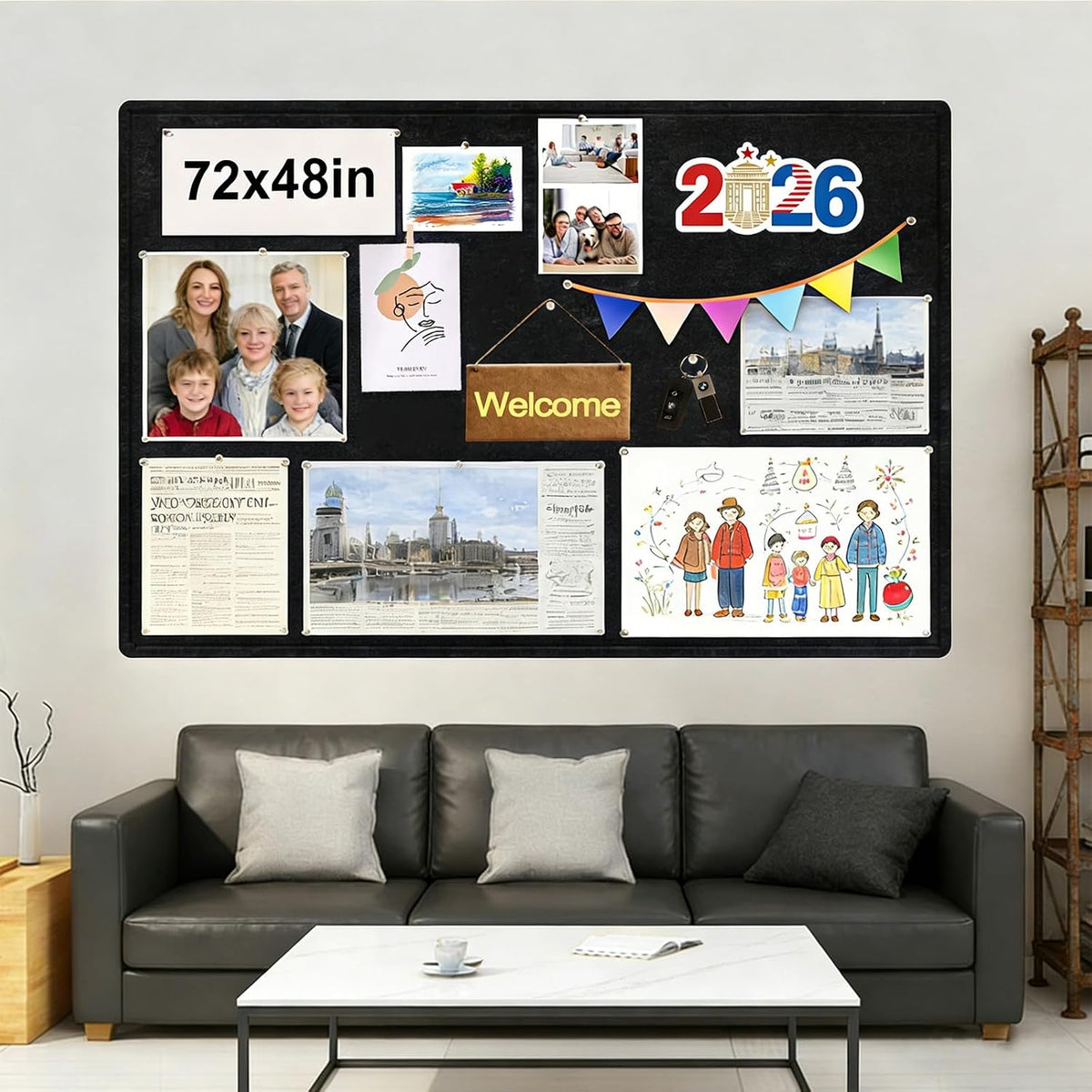 Large Bulletin Board - 72 x 48 Inches, Large Felt Board Decorative Pin Board ...