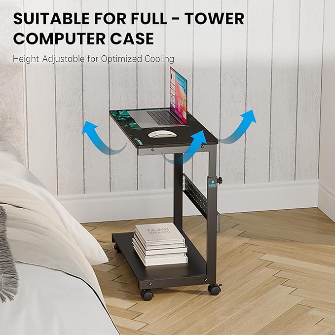 EUREKA ERGONOMIC PC Stand Computer Cart Frosted Glass, Height Adjustable Tower - Image 8