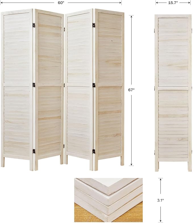 Room Dividers and Folding Privacy Screens, Wood Louvered Separators Divider Wall - Image 4