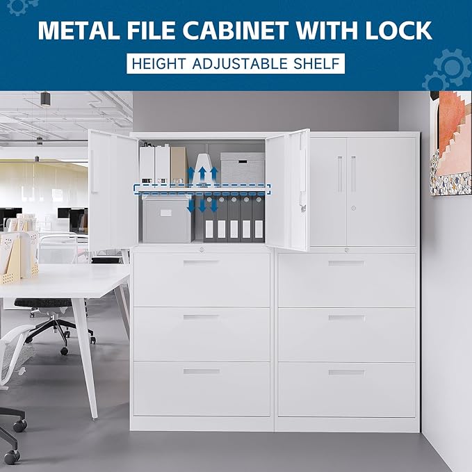 PEUKC 3-Drawer Metal File Cabinet, Lateral Vertical Filing Cabinets - Image 8