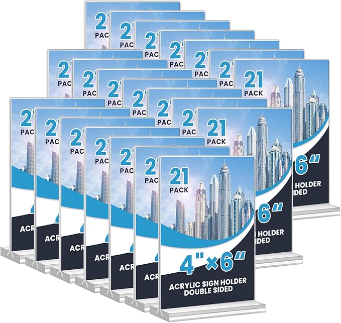 Acrylic Sign Holder 4x6, 21 Pack Clear Table Menu Vertical Double Sided Display by Unknown