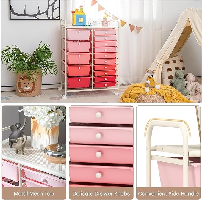 LDAILY 15 Drawer Rolling Storage Cart, Rolling Cart - Image 8