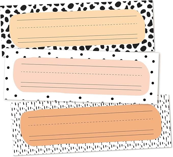 30 Name Tags for Classroom Cubbies, 3x9 in Cow Print Name Plates for Desks by OXRUN