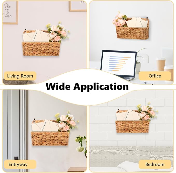 2 Pcs Woven Mail Holder Wall Mount Basket Rattan Wall Letter Holder Wicker - Image 4