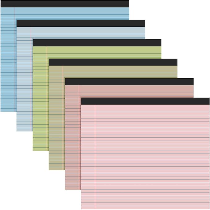 Lincia 6 Pcs 11" x 9.5" Legal Pads College Ruled Notepad Landscape Notebook by Lincia