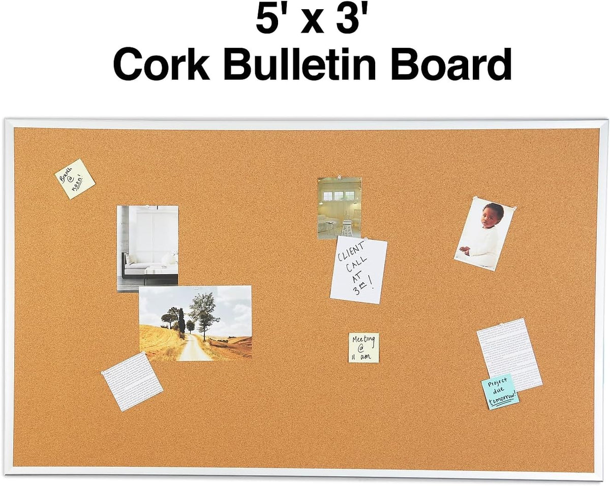 Staples Cork Bulletin Board, 5 x 3 Feet, Aluminum Frame, Vertical or Horizont...