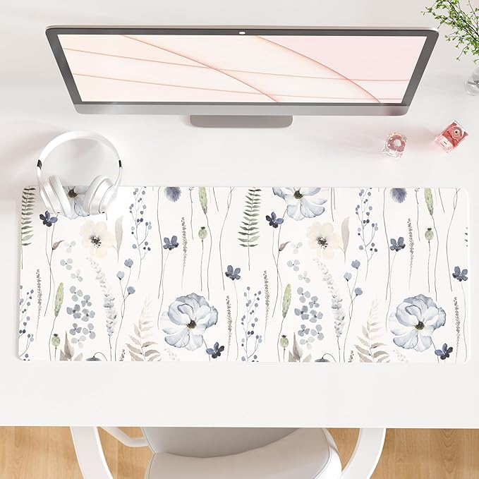 QIYI Large Mouse Pad for Desk, Floral Desk Mat for Desktop, Women Girls Office by QIYI