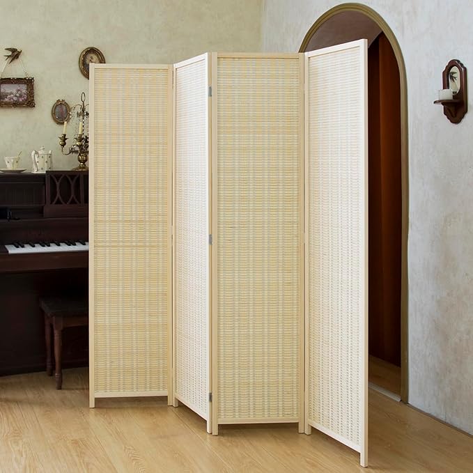 Loomveil 4 Panel Room Divider Folding Privacy Screen, 67 inch Bamboo Panel by Unknown