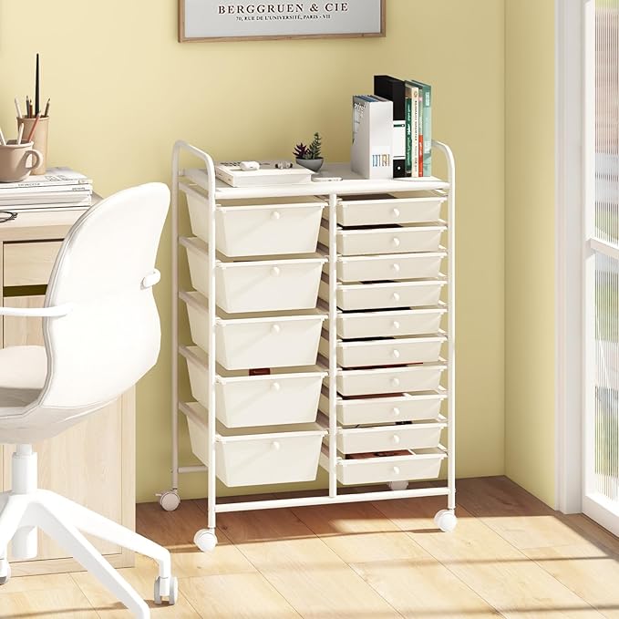 COSTWAY 15-Drawer Rolling Storage Cart, Mobile Utility Cart - Image 7