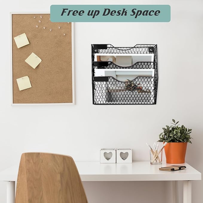EASEPRES Mail Organizer Wall Mount Hanging File Holder Storage, Metal Chicken - Image 4