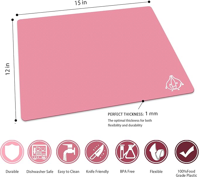 ZVP Plastic Cutting Boards for Kitchen, Flexible Cutting Mats, Gradient Pink - Image 3