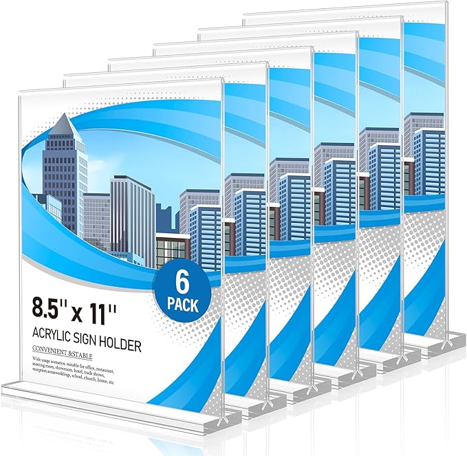 Eocnrhe Acrylic Sign Holder 8.5 x 11 6 Pack, Double-Sided Clear Sign Holder by Unknown