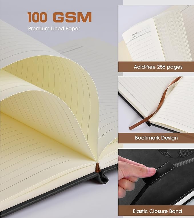 Biuwory Lined Journal Notebook for Women Men, 256 Pages A4 Large Hardcover - Image 4