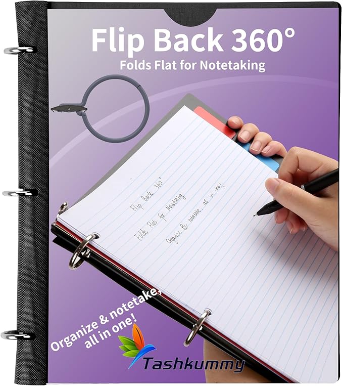 Tashkummy 360° Pivotable 3 Ring Binder, Upgraded Foldable Binders 1 inch 6 Pack - Image 3