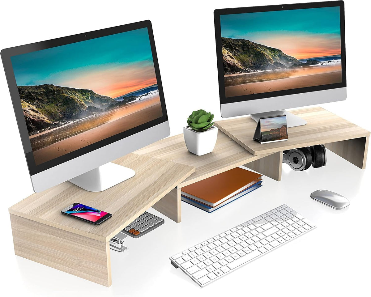 fitueyes dual monitor stand riser, adjustable length and, main product view