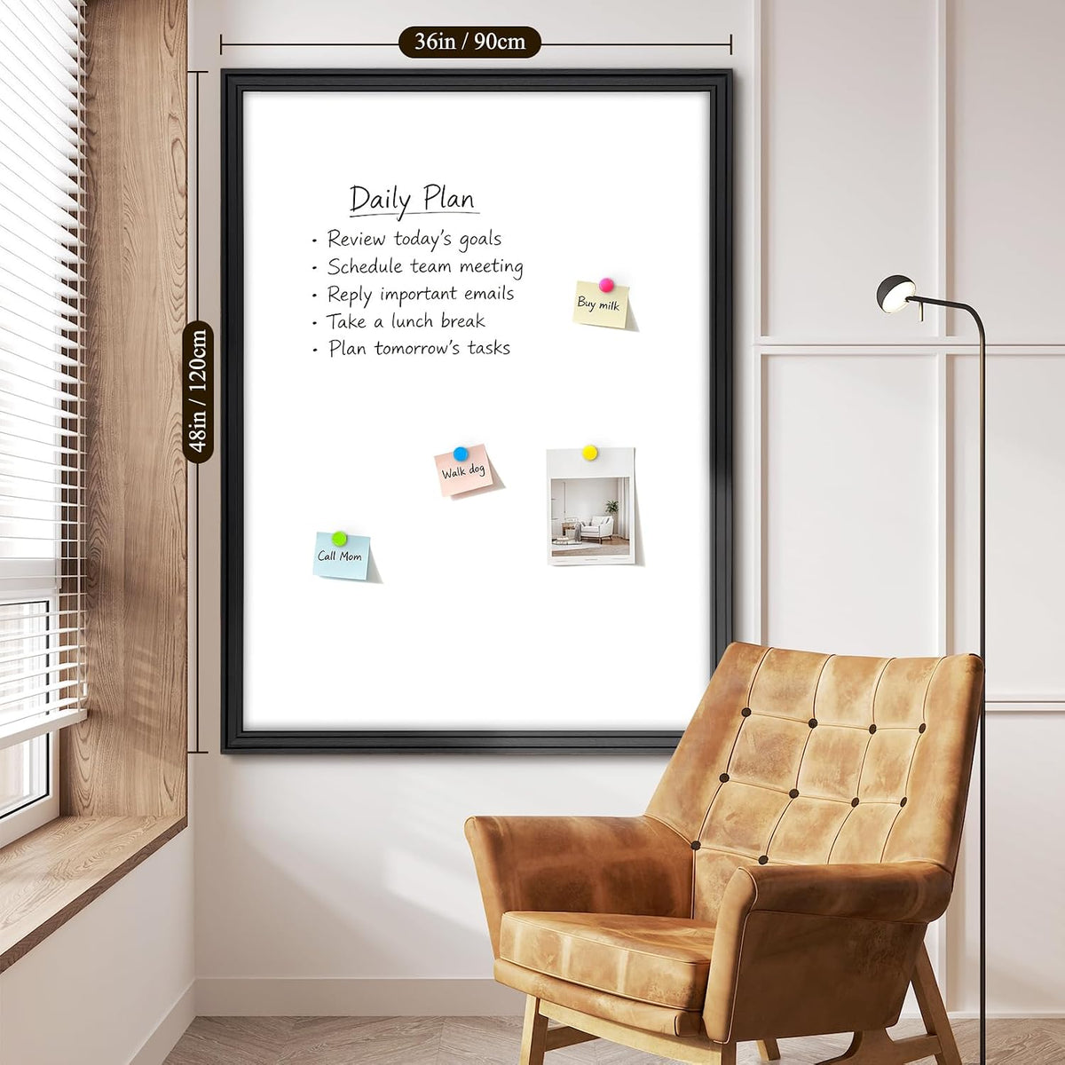 4 THOUGHT Large Dry Erase Board, 48" x 36" Magnetic Whiteboard, Black