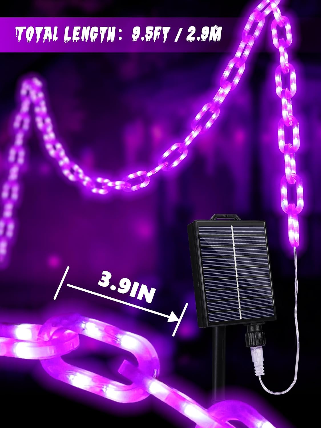 Solar Halloween Chain Lights 10 FT 160 LED Purple Light-Up Plastic 8 Modes