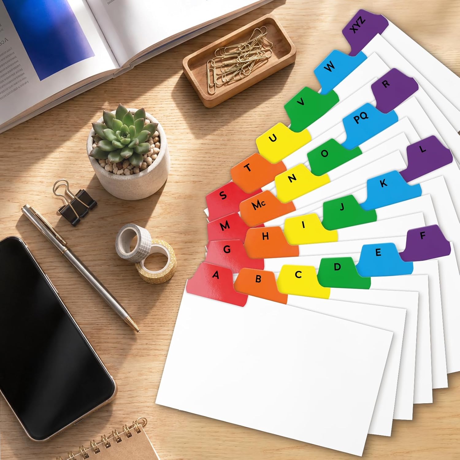 Chell 3"x5" Index Card Dividers, A-Z Tabbed, with Blank Stickers, 1 Set | Bright Colors, Heavyweight, Made of 110 lb. Cover Weight Paper, Alphabetical, Blank Stickers
