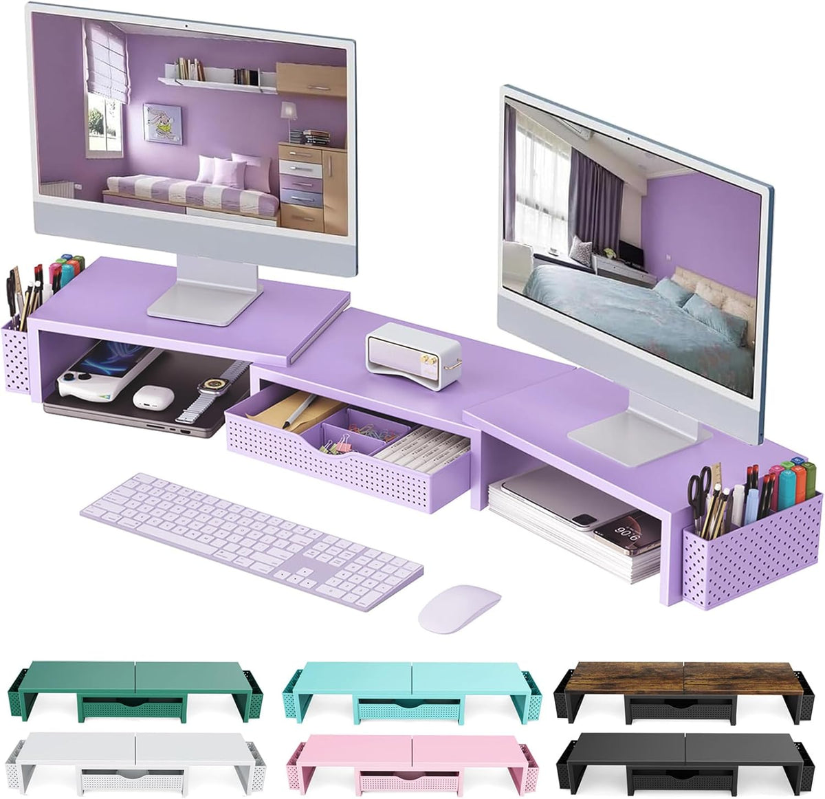 gianotter dual monitor stand riser with drawer and, main product view