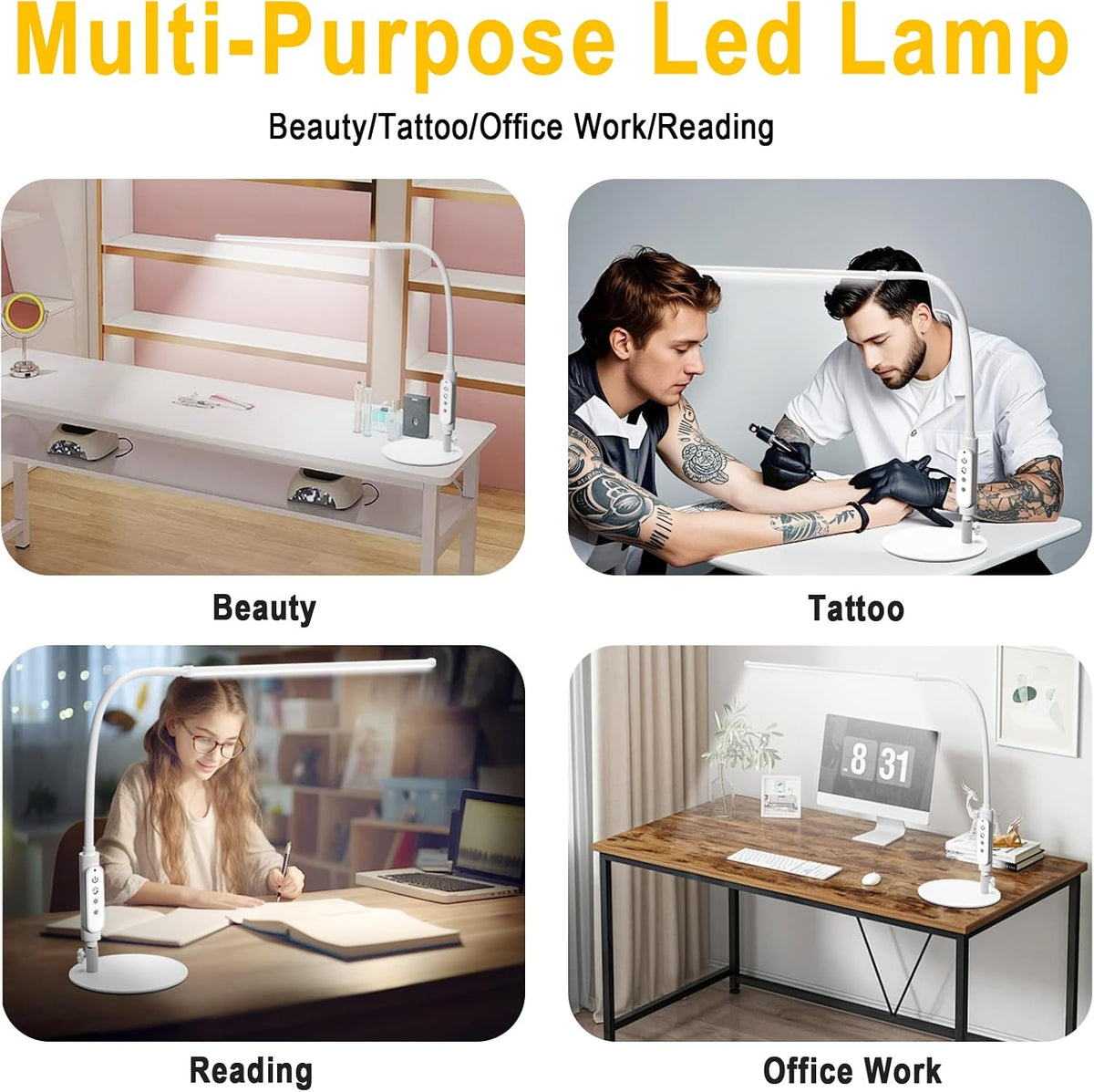 CGBE LED Desk Lamp, 23.6" Nail Light for Desk with Adjustable Gooseneck
