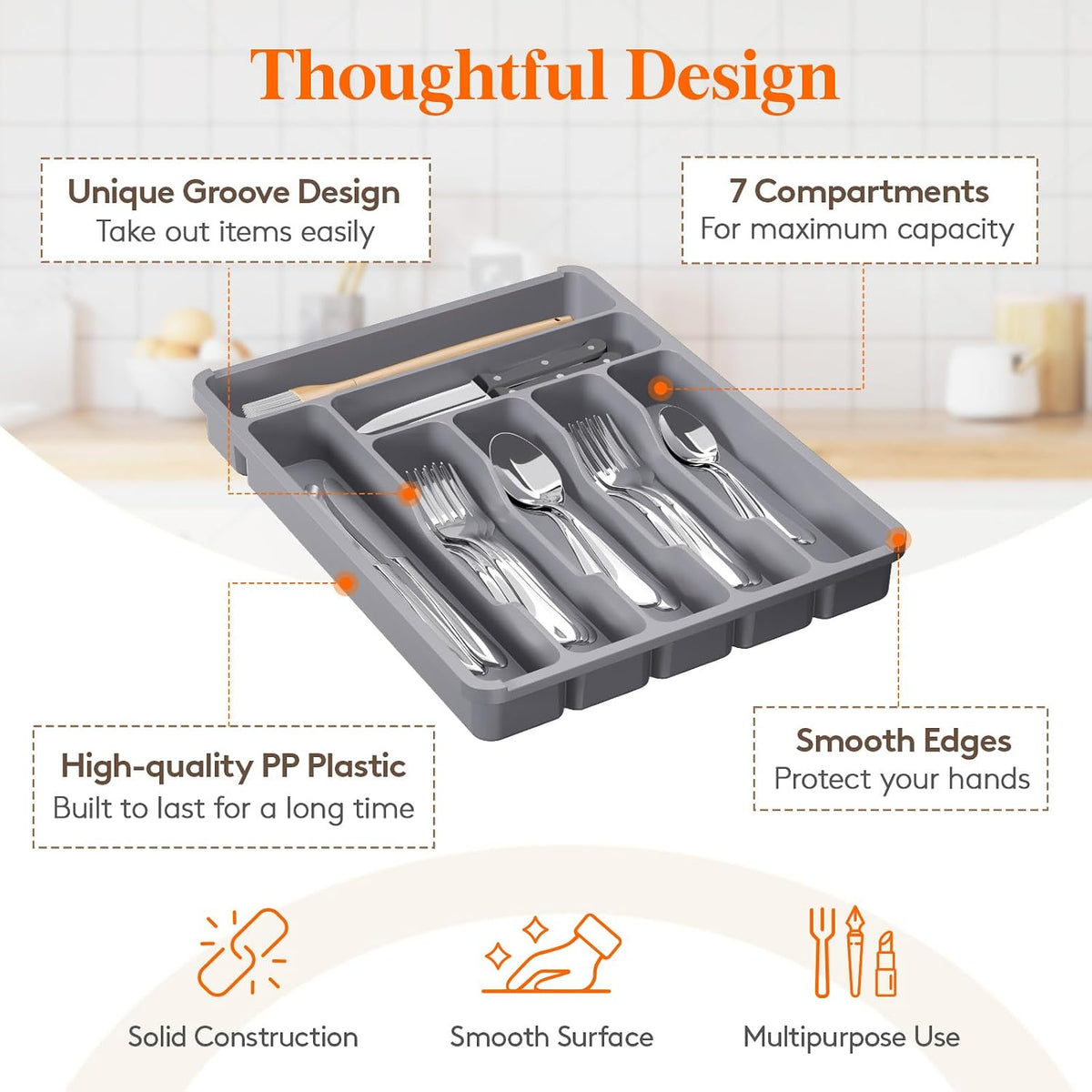 Lifewit Silverware Organizer with Lid, Covered Utensil Tray, 11.3x14.4