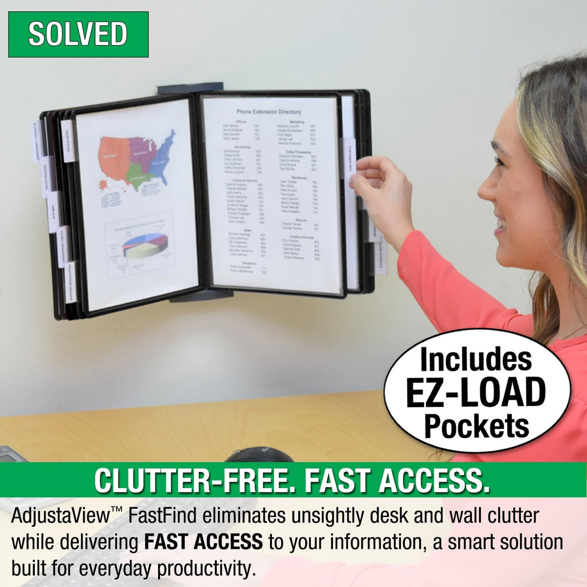 Ultimate Office FASTFIND 10-Pocket WALL Reference Display Organizer, Black