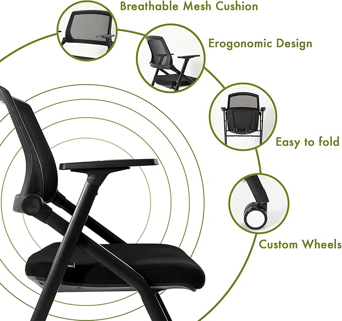 VACYOVKE Folding Conference Room Chairs Set of 2 Black Guest Reception Chair - Image 4