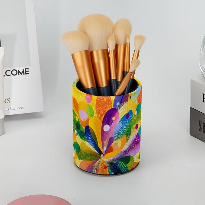 Leather Pen Holder for Desk Colorful Spot Pencil Cup Desktop Organizer Makeup - Image 6