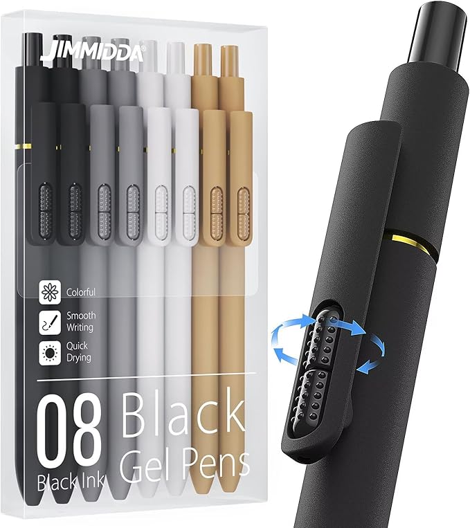 JIMMIDDA 8Pcs Black Gel Pens by JIMMIDDA