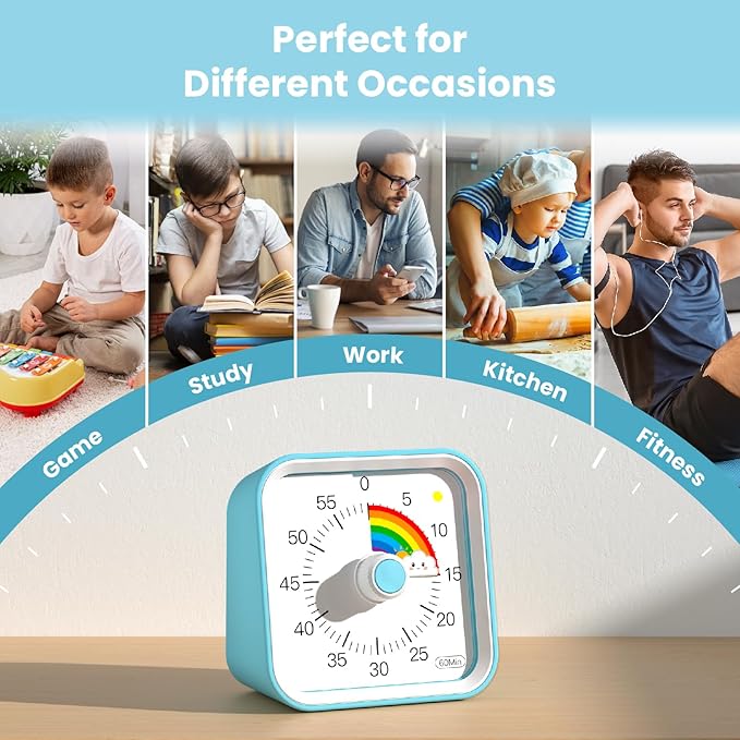 Visual Timer for Kids with Pause Function, Cute Silent Timer with Rainbow for - Image 6