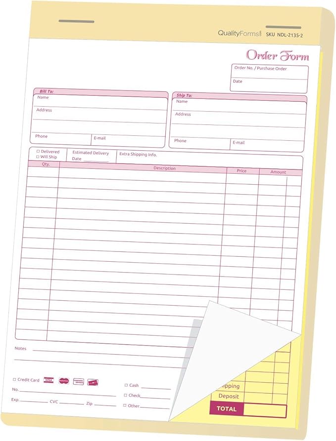 NextDayLabels - NCR Carbonless Order Forms, Bound Wraparound Cover, 50 Sets per by NextDayLabels