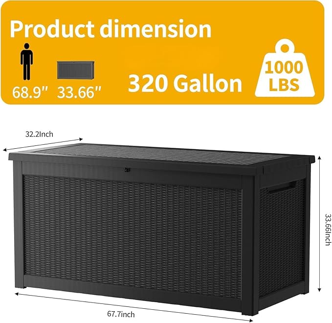 Decksplore 320 Gallon Outdoor Storage Box Waterproof Lockable Resin Deck Box - Image 2