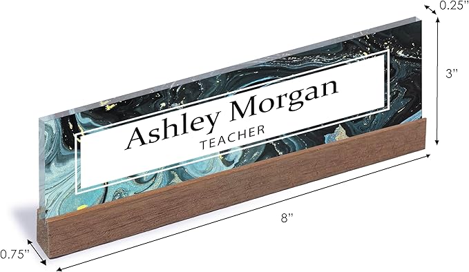 ARTBLOX | Office Personalized Name Plate Green Marble Design On Clear Acrylic - Image 3