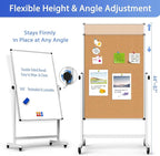 Double-Sided Whiteboard and Corkboard on Wheels, 48 x 32 Inch Magnetic Dry - Image 2