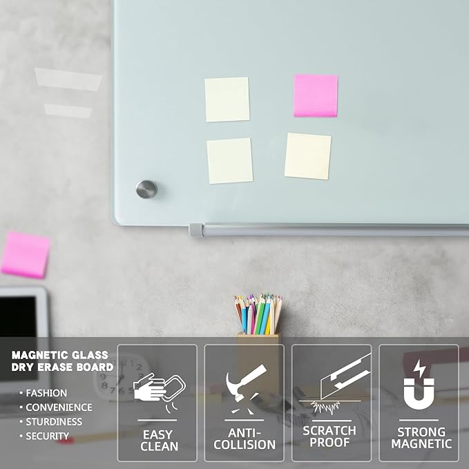 Glass Magnetic Dry Erase Board 60"x40" Frameless Wall Mounted Glass Whiteboard - Image 4
